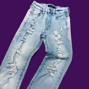 Aeropostale Distressed Light Wash Ripped Skinny High-Rise Jeggings 0